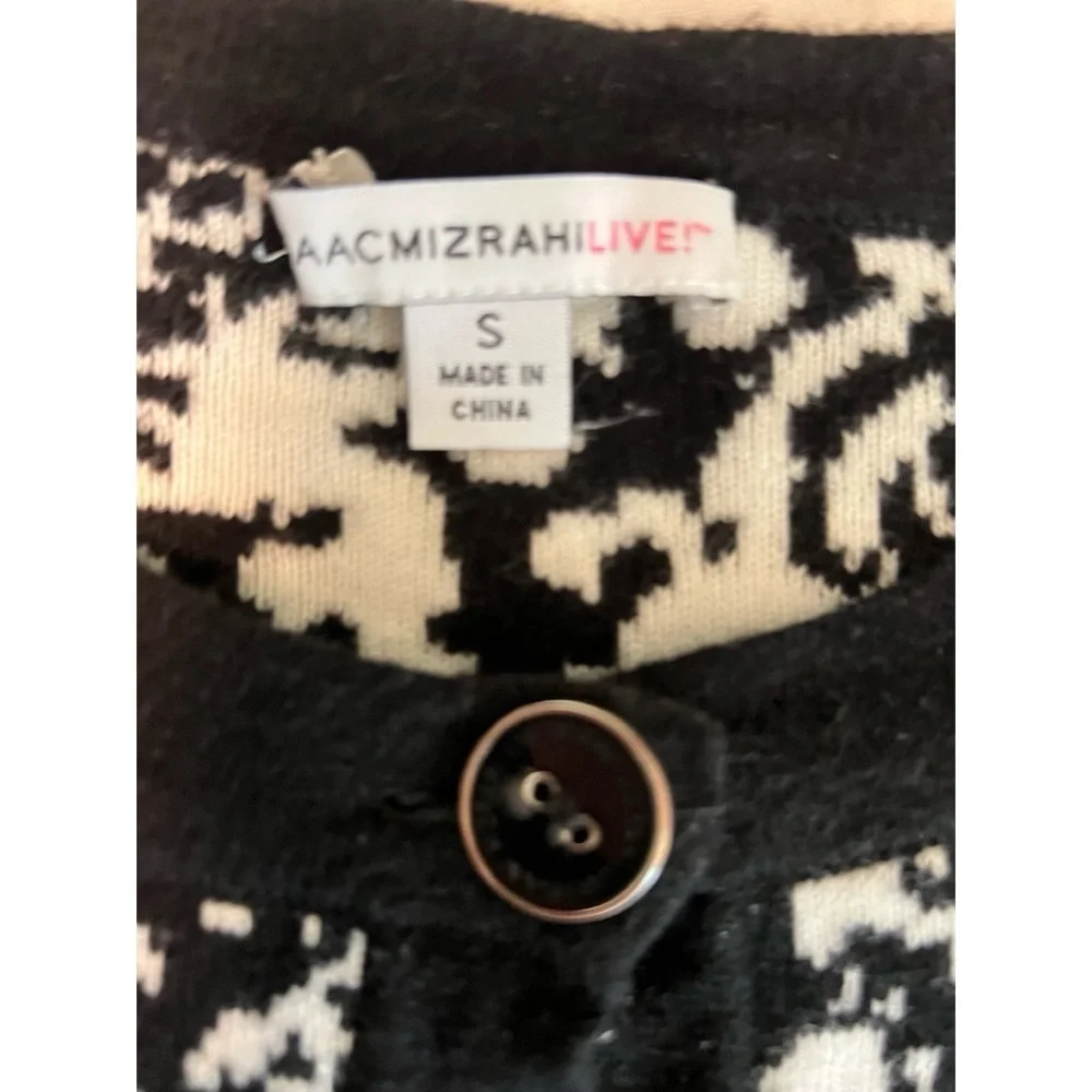 Black White Cardigan Damask Jacquard Sweater Cardigan Classic Casual EUC S #785